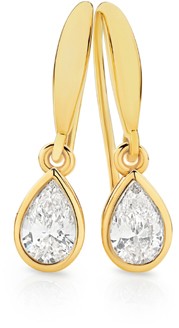Alora 9ct Gold Lab Grown Diamond Bezel Pear Drop Hook Earrings