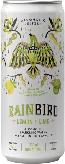 Rainbird Lemon & Lime Alcoholic Seltzer 6% 330mL