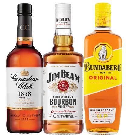 Canadian Club Whisky, Jim Beam White Label Bourbon or Bundaberg Original Rum 700mL