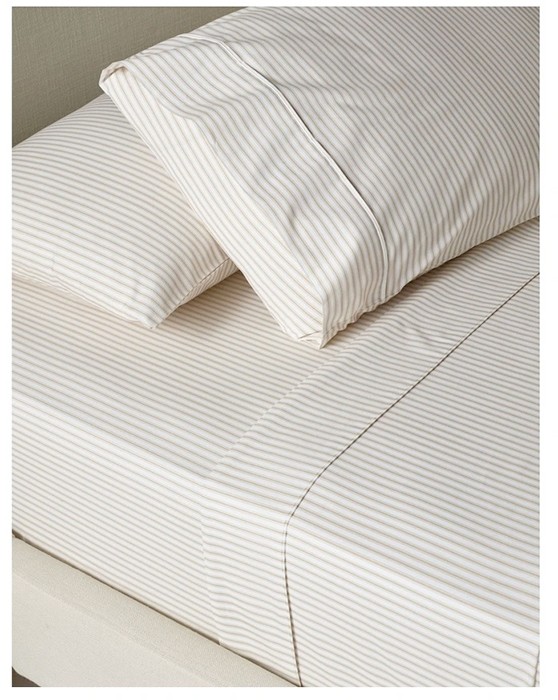 Heritage Printed Cotton Sheet Set# in Natural Stripe