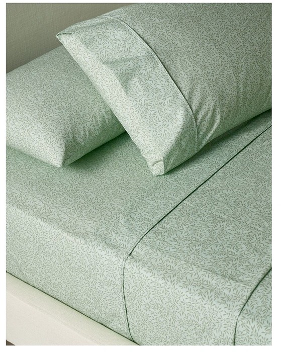 Heritage Printed Cotton Sheet Set# in Green Leaf