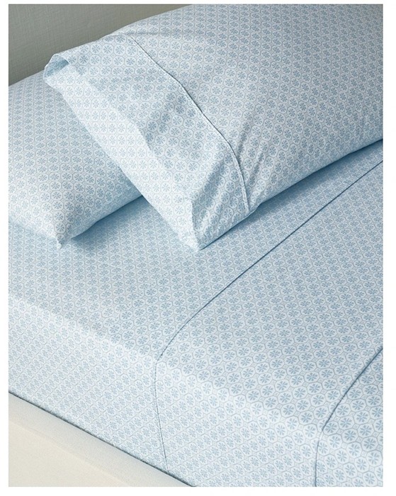 Heritage Printed Cotton Sheet Set# in Blue Tile
