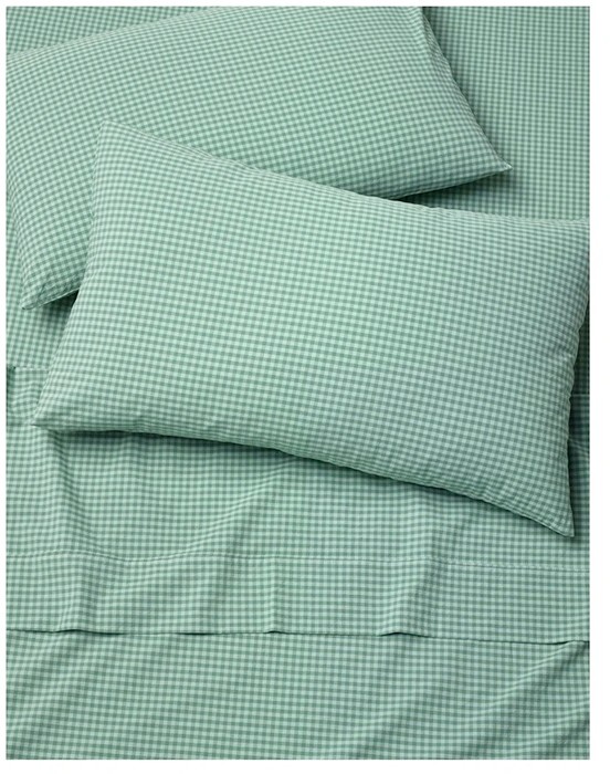 Vue Stonewashed Cotton Sheet Set# in Green Gingham