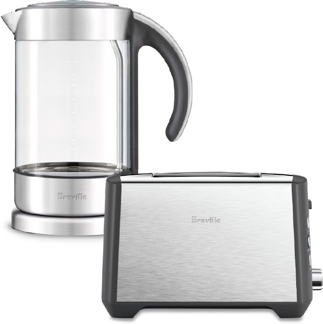 Breville The Bit More Plus 2 Slice Toaster or Crystal Clear Kettle - Brushed Stainless Steel