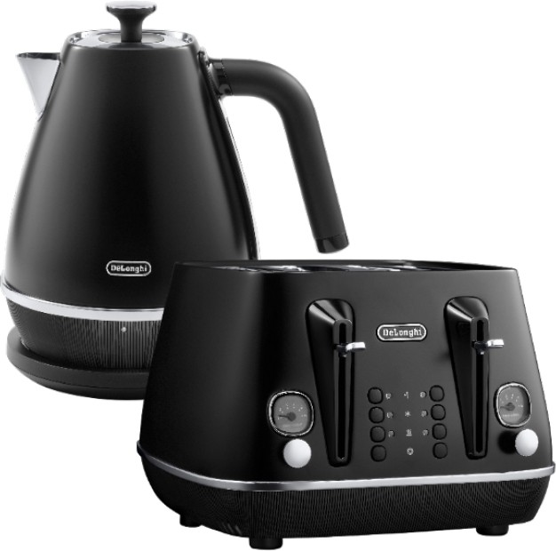 De'Longhi Distinta Moments Kettle 1.7L or Distinta Moments 4 Slice Toaster - Sunset Black