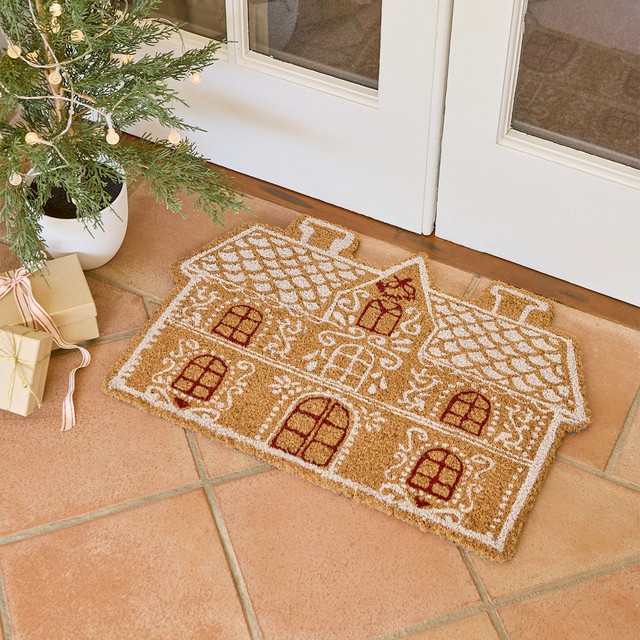Gingerbread House Shaped Doormat by Pillow Talk