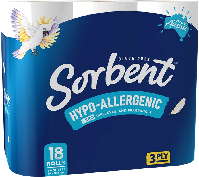 Sorbent Hypo‑Allergenic Toilet Tissue 3 Ply 18 Pack