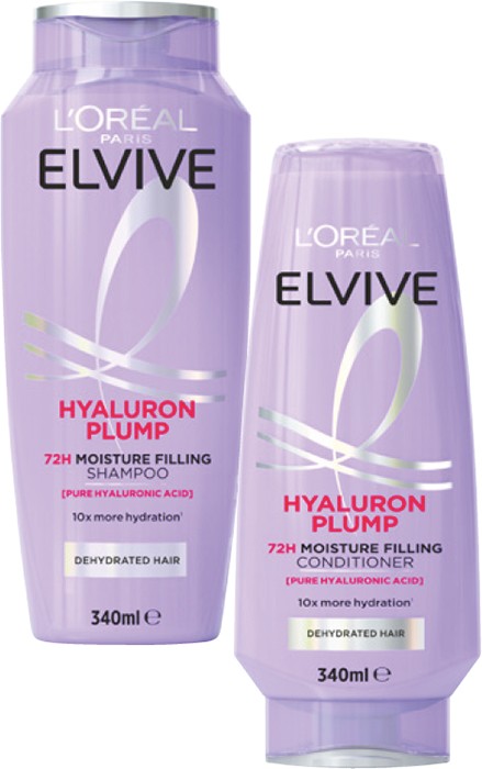 L'Oréal Elvive Hyaluron Plump Shampoo or Conditioner 340mL