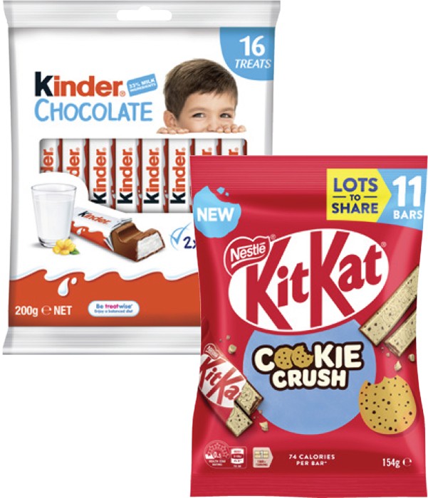 Kinder Chocolate 16 Treat Share Bag 200g or Nestlé Chocolate Fun Size 127g-158g