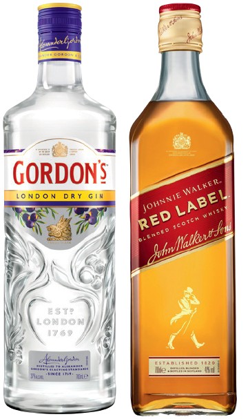Gordon’s London Dry Gin or Johnnie Walker Red Label Whisky 700mL