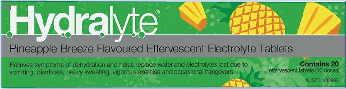 Hydralyte Effervescent Electrolyte Tablets Pineapple Breeze Flavour 20 Pack*