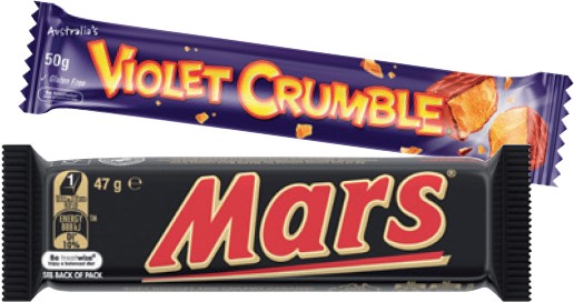 Mars Medium Bars 44‑56g, M&M’s 35‑49g or Violet Crumble 50g Selected Varieties