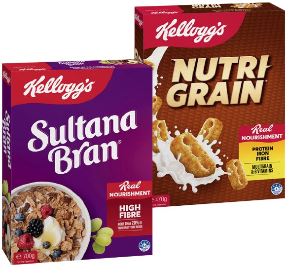 Kellogg’s Nutri‑Grain 470g, Sultana Bran 700g or Special K Original 500g