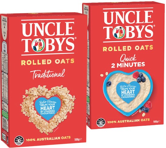 Uncle Tobys Traditional or Quick Rolled Oats 500g