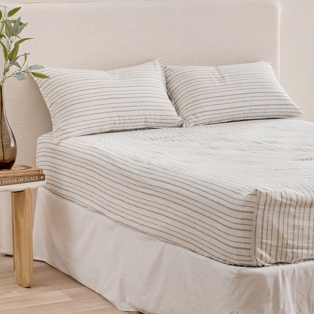 Linen Cotton Stripe Fitted Sheet by Habitat
