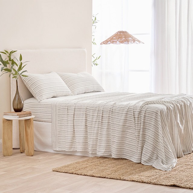 Linen Cotton Stripe Flat Sheet by Habitat