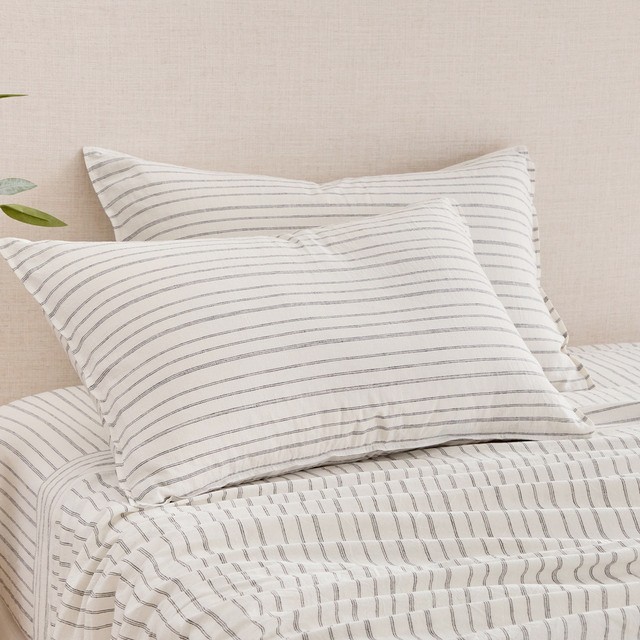 Linen Cotton Stripe Standard Pillowcase Pair by Habitat