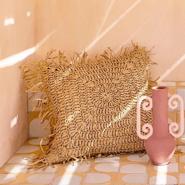 Soma Raffia Fringed Square Cushion by Habitat