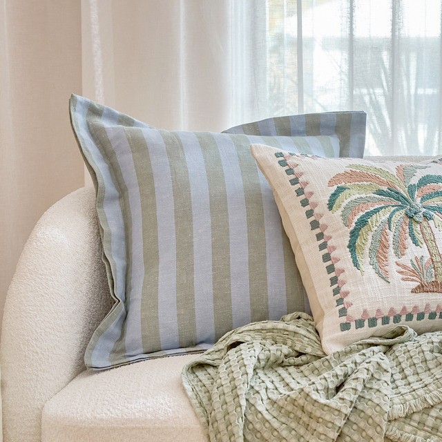 Frankie Two Tone Stripe Feather Square Cushion by M.U.S.E.