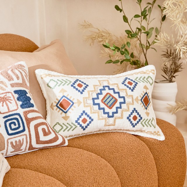 Enzo Embroidered Oblong Cushion by M.U.S.E.