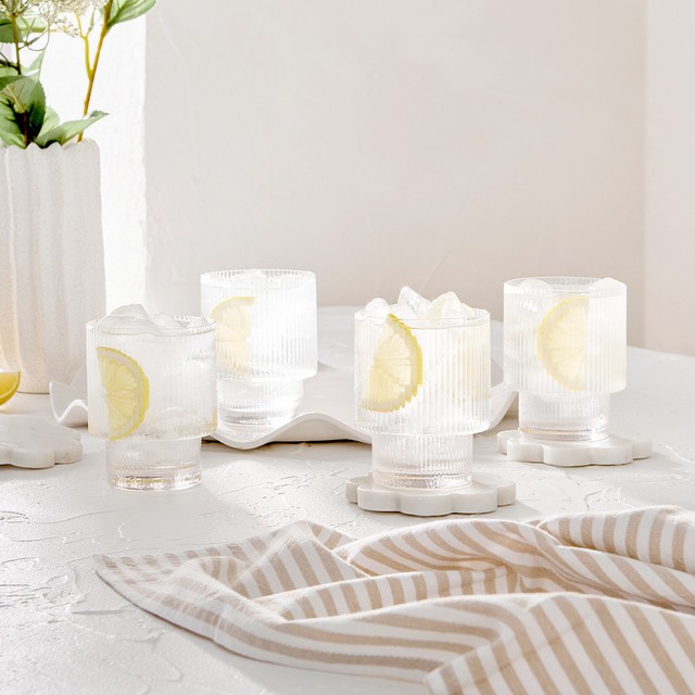 Mila Ribbed Clear Tumbler Glasses Set of 4 by M.U.S.E.