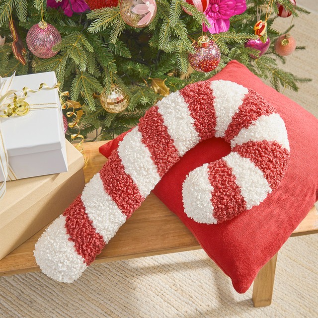 Candy Cane Sherpa Christmas Cushion by Pillow Talk