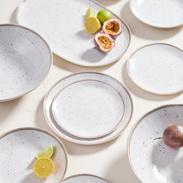 Sundays Dapple White Bamboo Melamine Platter & Salad Bowl by Pillow Talk
