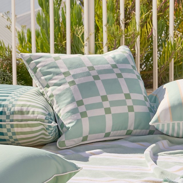 Sundays Athena Check Outdoor Square Cushion by Pillow Talk