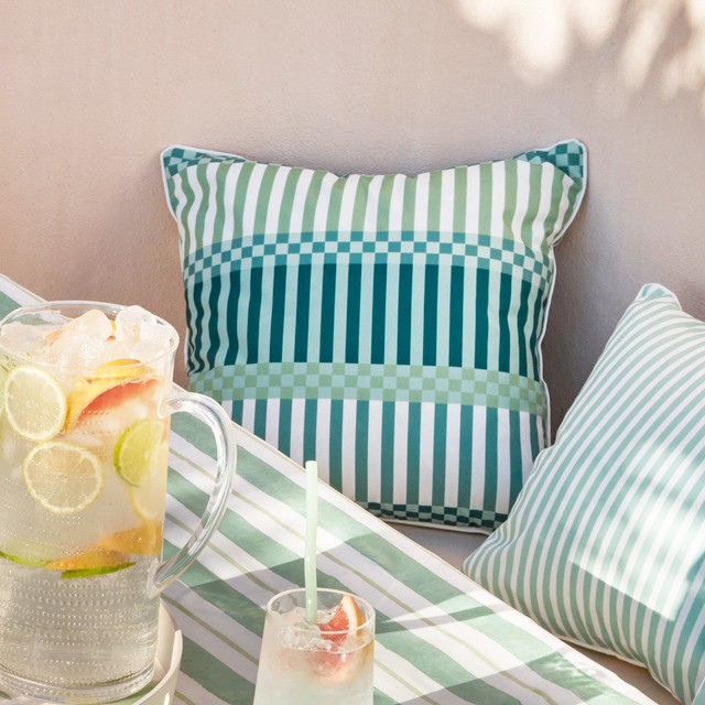 Sundays Gaia Green Multi Check Outdoor Square Cushion by Pillow Talk