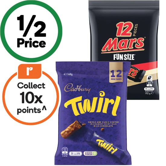 Cadbury Share Packs 120-180g or Mars Share Packs 132-192g
