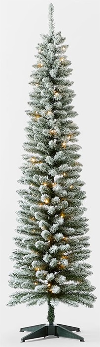 Anko 1.82m (6ft) Flocked Slim Prelit Christmas Tree (G)