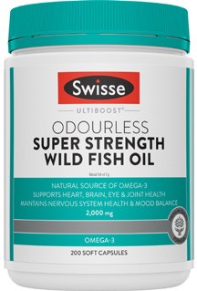 Swisse Ultiboost Odourless Super Strength Wild Fish Oil Capsules 200 Pack