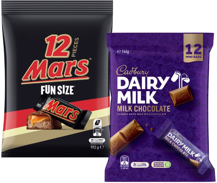 Cadbury Share Pack 120‑180g, Mars or M&M’s Fun Size Pack 132‑192g Selected Varieties