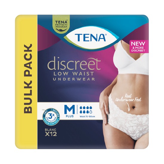 TENA Low Waist White Incontinence Underwear Pk 12