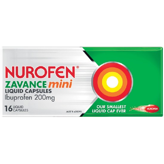 Nurofen Zavance Mini Liquid Capsules Ibuprofen 200mg Pk 16†