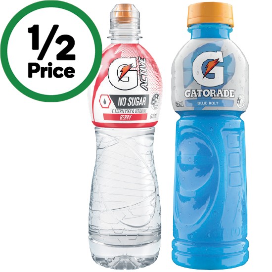 Gatorade Sports Drink or G-Active Flavoured Water 600ml