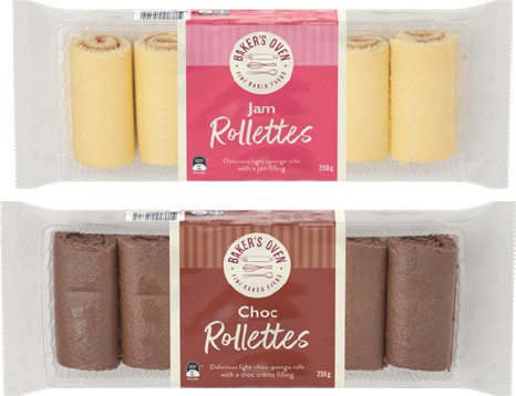 Baker’s Oven Jam or Chocolate Rollettes 250g