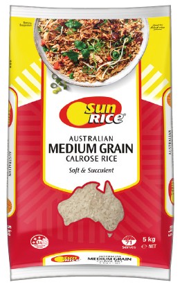 SunRice Medium Grain White or Brown Rice 5kg