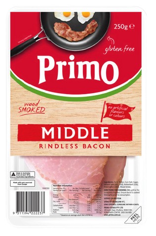 Primo Wood Smoked Middle Rindless Bacon 250g
