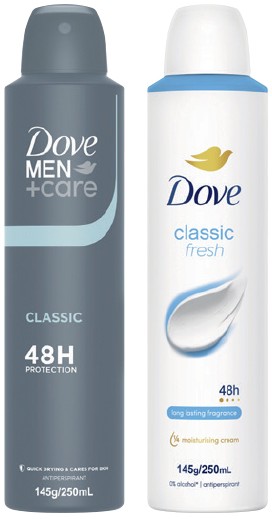 Dove Antiperspirant Deodorant Spray 250mL Selected Varieties