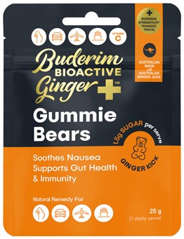 Buderim BioActive Ginger+ Gummie Bears Snack Pack 25g