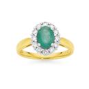 9ct-Gold-Emerald-Diamond-Oval-Cluster-Ring Sale