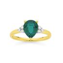 9ct-Gold-Created-Emerald-Diamond-Pear-Cut-Ring Sale