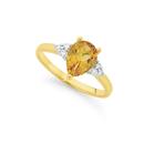 9ct-Gold-Citrine-Diamond-Pear-Cut-Dress-Ring Sale