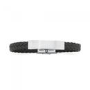 Stainless-Steel-21cm-Black-Leather-Plait-Identity-Mens-Bracelet Sale