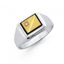 9ct-Gold-Sterling-Silver-Diamond-Onyx-Gents-Ring Sale