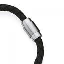 Stainless-Steel-Black-Leather-Barrel-Plait-Mens-Bracelet Sale