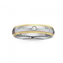 Stainless-Steel-Cubic-Zirconia-On-Centre-With-Gold-Plate-Ridge-Ring Sale