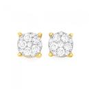 9ct-Gold-Diamond-Round-Brilliant-Cut-Cluster-Stud-Earrings Sale