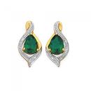 9ct-Gold-Created-Emerald-Diamond-Pear-Studs Sale